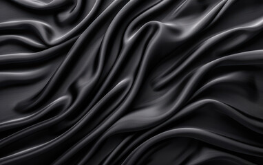 Obraz premium Smooth and elegant black silk fabric with flowing texture and gentle waves, creating a luxurious and sophisticated background.