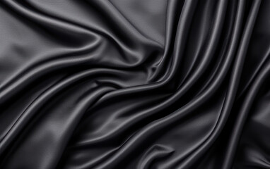 Fototapeta premium Elegant black silk fabric background with soft, luxurious folds and drapes, perfect for fashion, textile, and luxury design concepts.