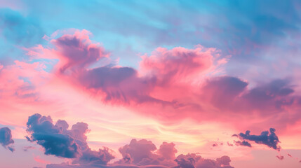 Beautiful sunset sky with vibrant pink and blue clouds, creating a serene and picturesque atmosphere perfect for background or decoration.