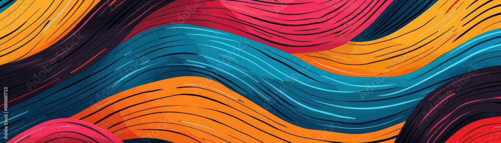 Poster vibrant abstract wavy lines in multicolored patterns creating a dynamic and energetic visual experie
