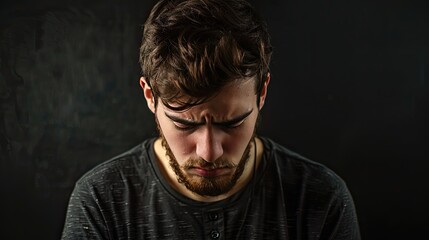 Obraz premium Upset Man on black background.