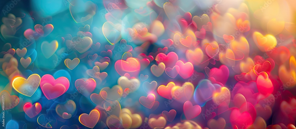 Fototapete abstract valentine s day background with colorful hearts on a blurred bokeh backdrop suitable for co