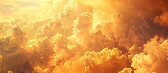 Close up of a sunny sky with golden clouds against a copy space image