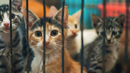 cats in shelter cage.