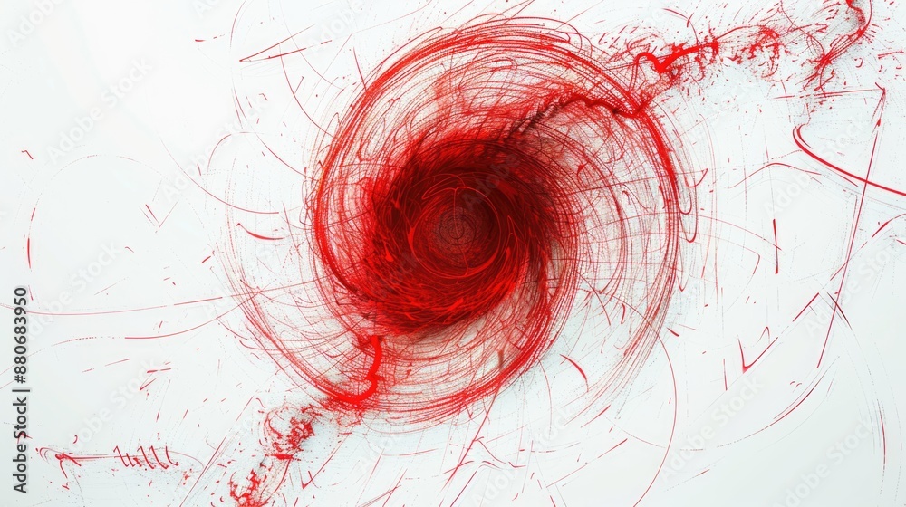 Poster a red spiral pattern on a white background