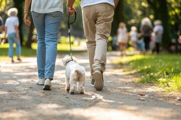 Two People Walking Dogs on Fall Path