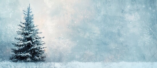 Modern art featuring a Christmas tree motif on a delicate light blue backdrop conveying a New Year theme with a design suitable for adding a copy space image