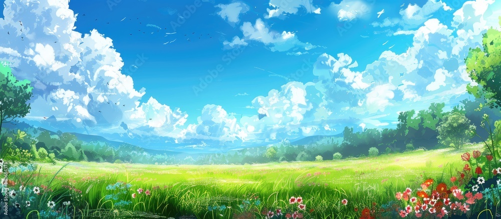Aufkleber a colorful and picturesque nature scene with a blue sky white clouds and ample space for adding text