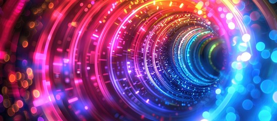 A colorful neon and abstract concentric circle background with blurred edges and copy space image