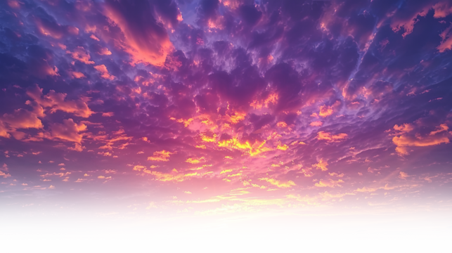Vibrant sunset sky with purple and orange clouds evening scenery transparent background