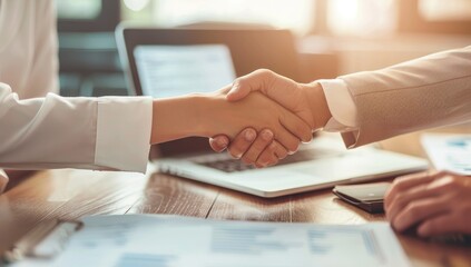 Successful teamwork handshake, Cropped shot of businessman handshake for the teamwork of business merger and acquisition.