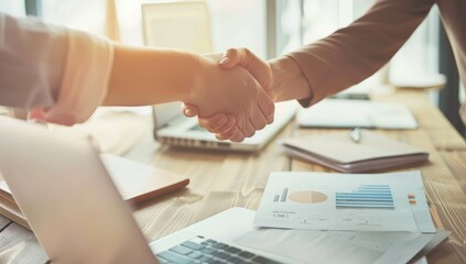 Successful teamwork handshake, Cropped shot of businessman handshake for the teamwork of business merger and acquisition.