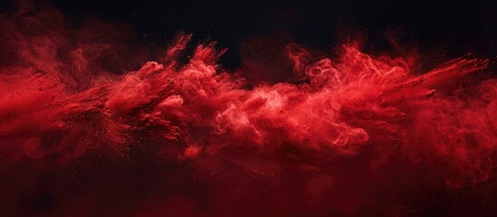 Freeze motion of red powder exploding on abstract background with copy space image