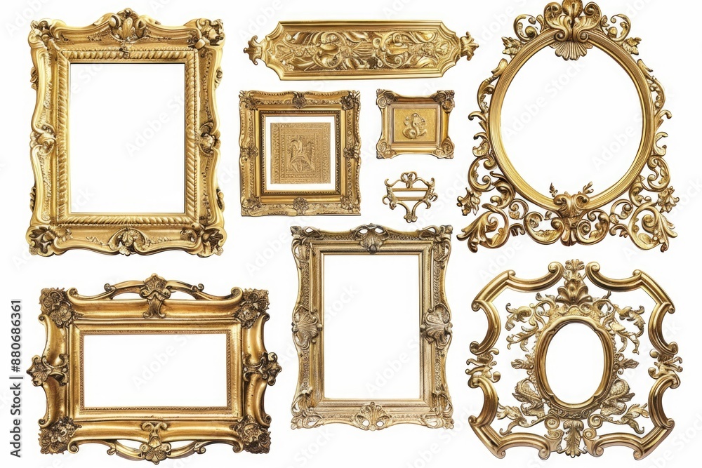 Aufkleber a collection of ornate gold frames on a white background, suitable for use in design and decorative 