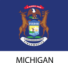 Michigan Flag, United States Flags, Black and White Image, Vector Image, Editable illustration, Geography, Learn US Flags