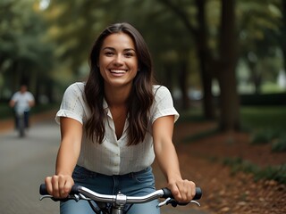Obraz premium smiling woman riding a bike
