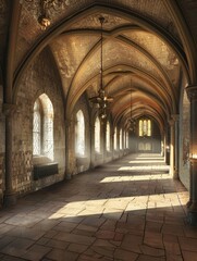 Fantasy medieval gallery in the castle.