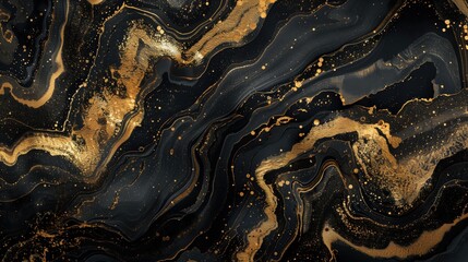 Luxurious Black and Gold Abstract Marble Texture with Glittering Metallic Accents for Elegant and Sophisticated Designs