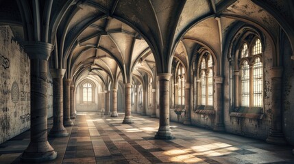 Fantasy medieval gallery in the castle.