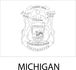 Michigan Flag, United States Flags, Black and White Image, Vector Image, Editable illustration, Geography, Learn US Flags