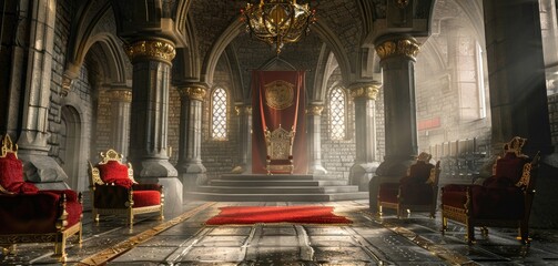Fantasy medieval throne room in the castle.