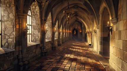 Fantasy medieval gallery in the castle.