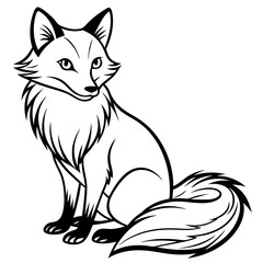 simple line art of a fox sitting Vector Design and illustration