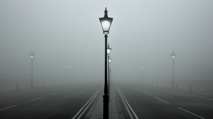 Enigmatic Mist: Haunting Vintage Avenue with Ghostly Shadows and Timeless Ambiance