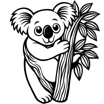 recommend clip art: a simple line art of a koala hugging a tree Latest and Premium Vector Design and illustration