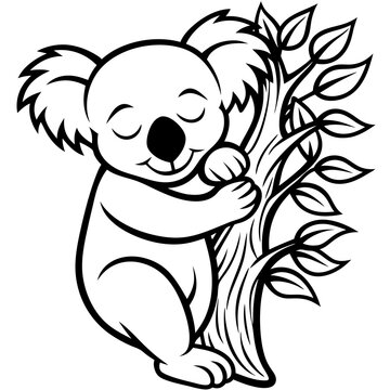 recommend clip art: simple line art of a koala hugging a tree 2 Vector Design and illustration