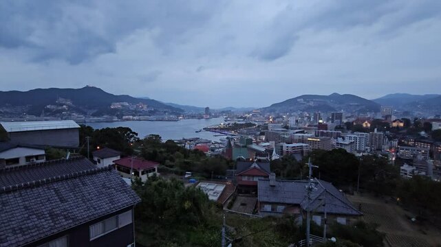 Scenery of Nagasaki at Night from Glover Skyroad where is a famous landmark of Nagasaki.