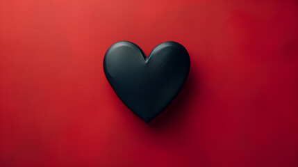 Black Heart on Red Background Symbolizing Contrast and Emotions