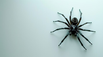 Plastic spider on white background seen from above
