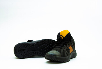Pair of shoes, black, on white background