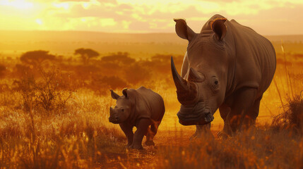 Obraz premium World Rhino Day. rhinoceros in the wild.