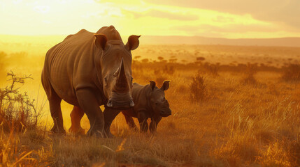 Fototapeta premium World Rhino Day. rhinoceros in the wild.