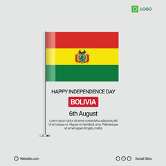 Bolivia Independence Day Social Media Banner, Editable Vector Design with Flag