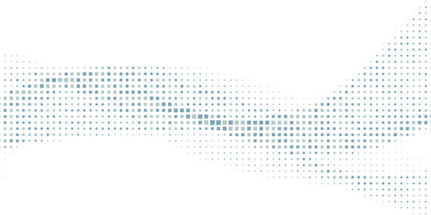 Abstract curved dotted line by squares with halftone effect. Vector graphic pattern