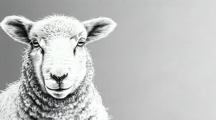 Obraz premium A monochrome image depicts a sorrowful sheep gazing into the lens