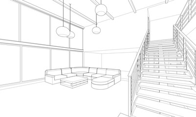 house building sketch architecture 3d illustration