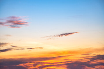 Beautiful , luxury soft gradient orange gold clouds and sunlight on the blue sky perfect for the background, take in everning,Twilight, Large size, high definition landscape photo
