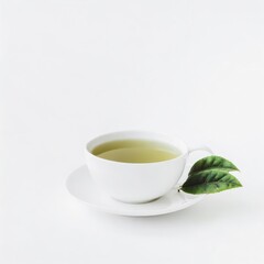 Green tea in a white cup isolated on white background