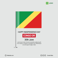 Congo DR Independence Day Social Media Banner, Editable Vector Design with Flag