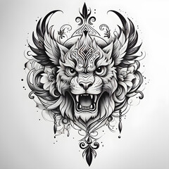 Black and white tattoo design on white background. Generative AI