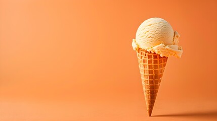 Orange Ice Cream Cone on an orange Background with Copy Space