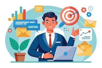 Email Marketing: Businessman Promoting Website through Targeted Newsletters and Online Advertising