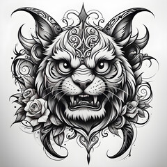 Black and white tattoo design on white background. Generative AI