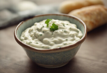 creamy tartar sauce in a small decorative bowl, ad shot
