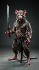 Fashion Photography Of A Humanoid Rat Warrior With Sword, Medieval Fantasy Character Concept