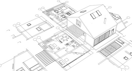 house traditional architecture plan 3d illustration	
